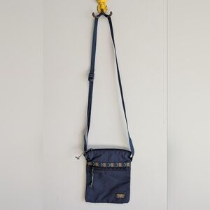 L.L. Bean Nylon Mini Crossbody Bag, Navy Blue w Aztec Pattern Trim